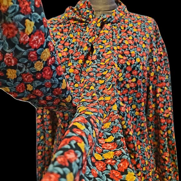 Lolita England flower print blouse scarf puffy mambo bell sleeves kawaii - Picture 7 of 8